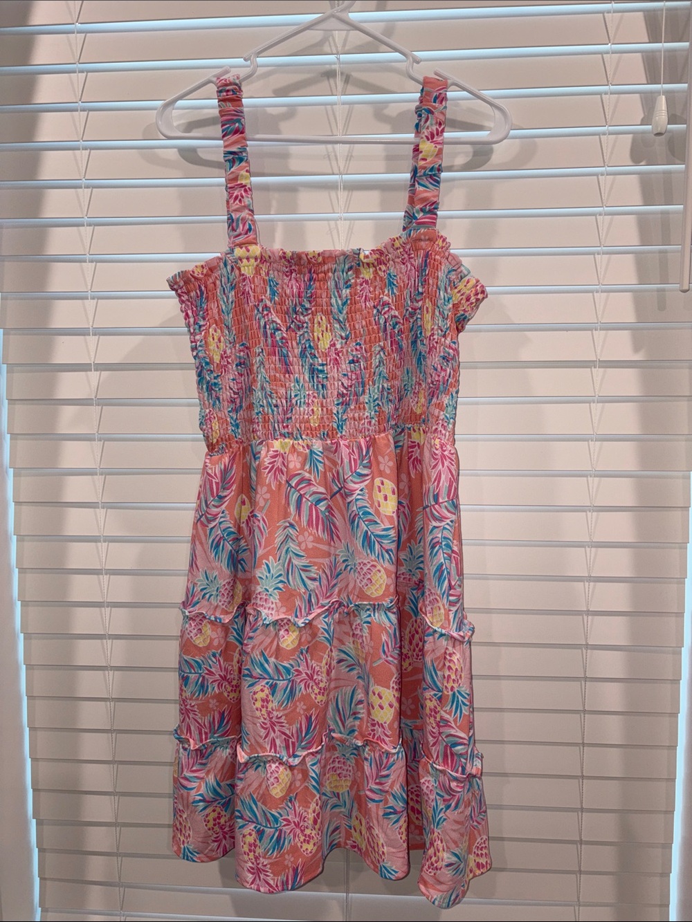 Simply Southern Pink Tropical Print Sundress with Smocked Bodice
